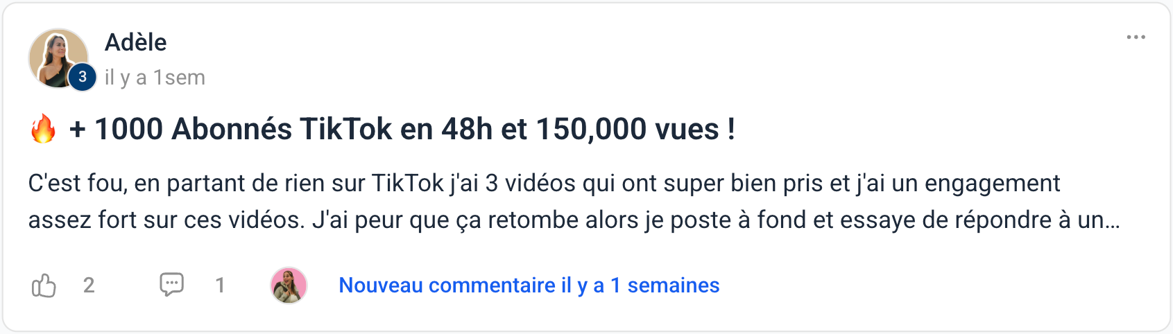 Témoignage — Adèle : +1 000 abonnés TikTok en 48h et 150 000 vues