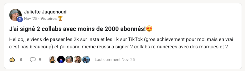 Témoignage — Juliette : 2 collabs signées avec moins de 2 000 abonnés
